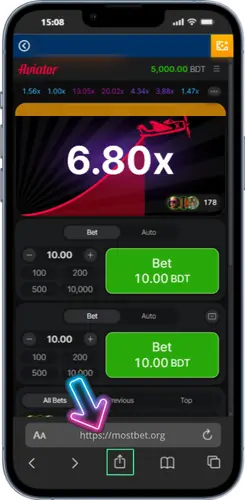 Tapping the Share icon to open the Safari menu