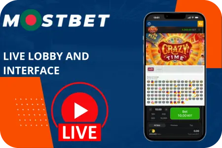Mostbet Crazy Time live lobby and interface