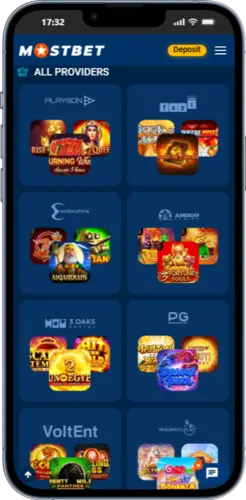 All providers in Mostbet app