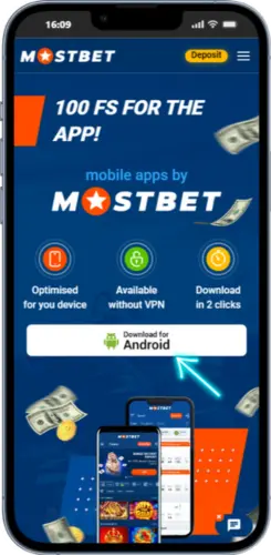 Download button for the Mostbet Android app on the official page